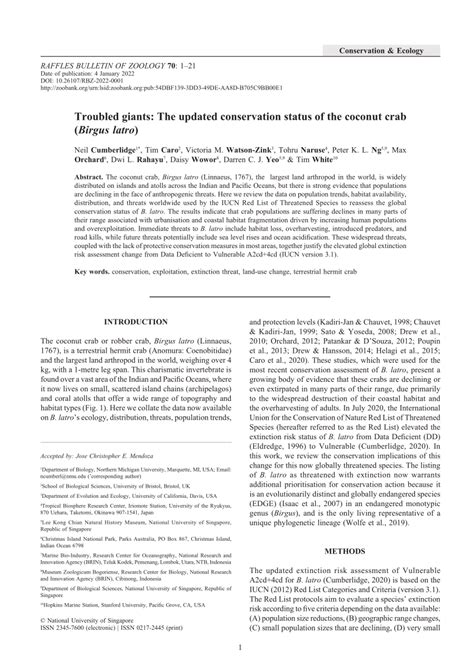 Troubled giants: The updated conservation status of the coconut .